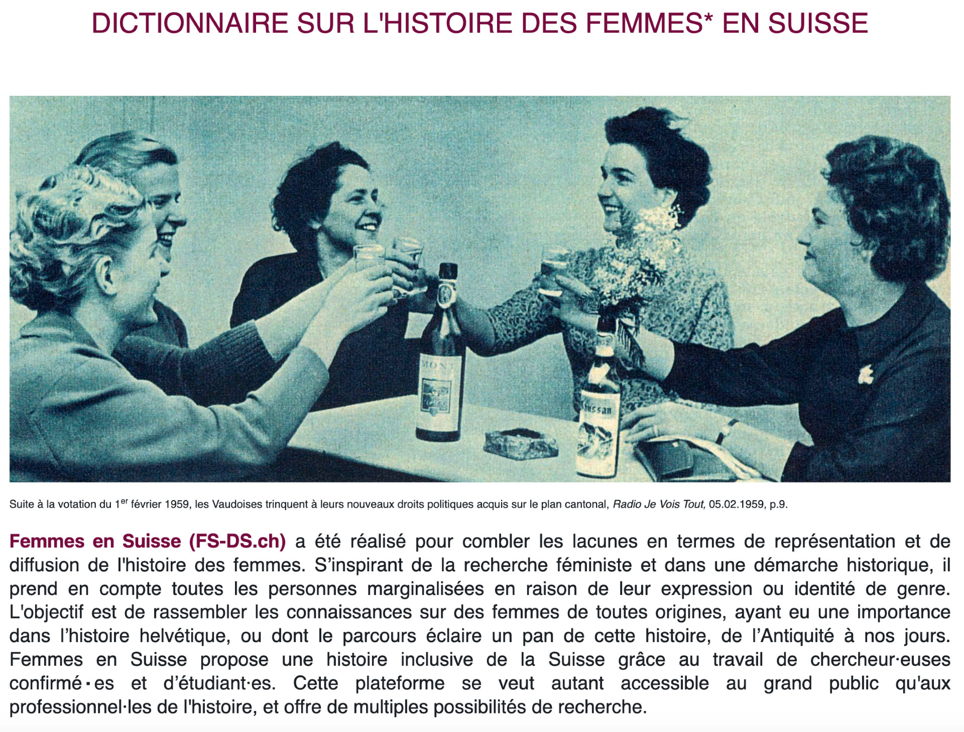 Dictionnaire sur l&#039;Histoire des femmes en Suisse 